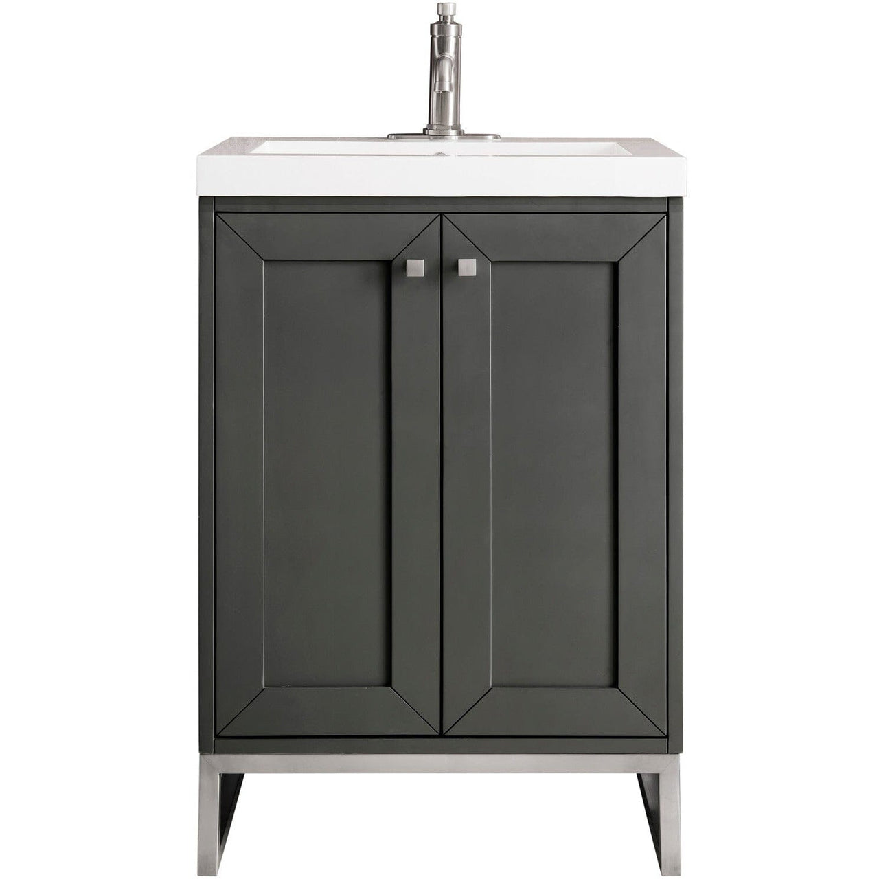 James Martin Chianti 24" Single Vanity Vanity James Martin Mineral Grey - Brushed Nickel w/ White Glossy Composite Countertop 
