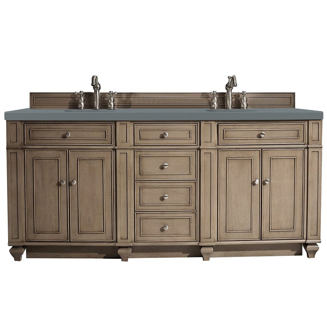 James Martin Bristol 72" Double Vanity Vanity James Martin Whitewashed Walnut w/ 3 CM Cala Blue Quartz Top 