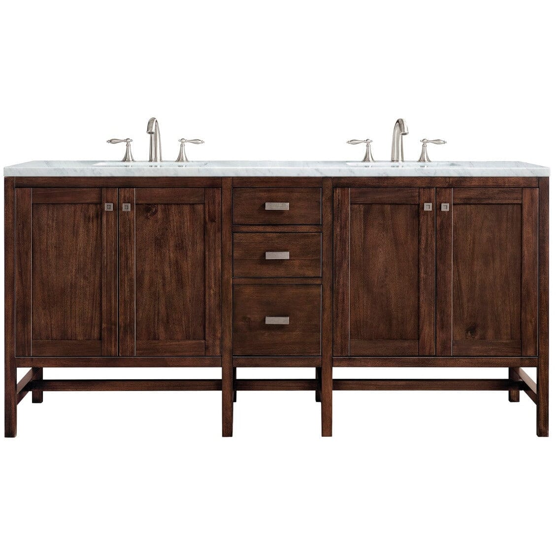 James Martin Addison 72" Double Vanity Vanity James Martin Mid Century Acacia w/ 3 CM Carrara White Top 