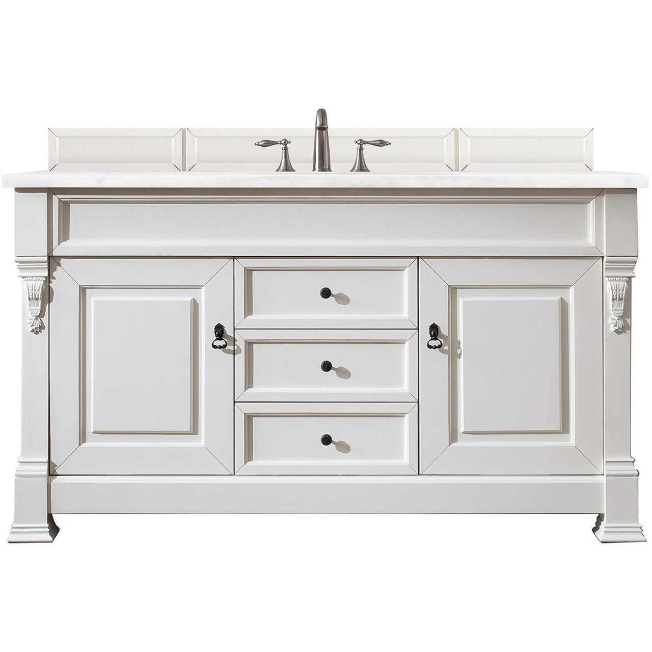 James Martin Brookfield 60" Single Vanity Vanities James Martin Bright White w/ 3 CM Arctic Fall Solid Surface Top 