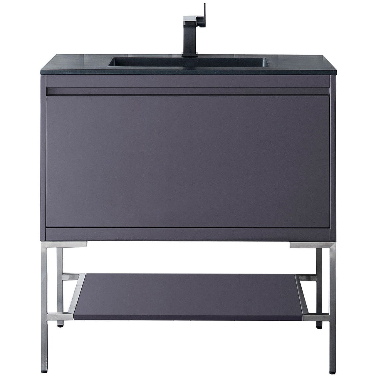 James Martin Milan 35.4" Single Vanity Vanity James Martin Modern Grey - Brushed Nickel w/Charcoal Black Composite Top 