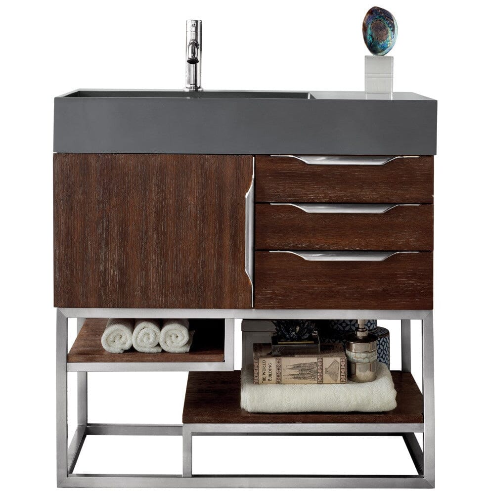 James Martin Columbia 36" Single Vanity Vanity James Martin Coffee Oak w/ Dusk Grey Glossy Composite Top 
