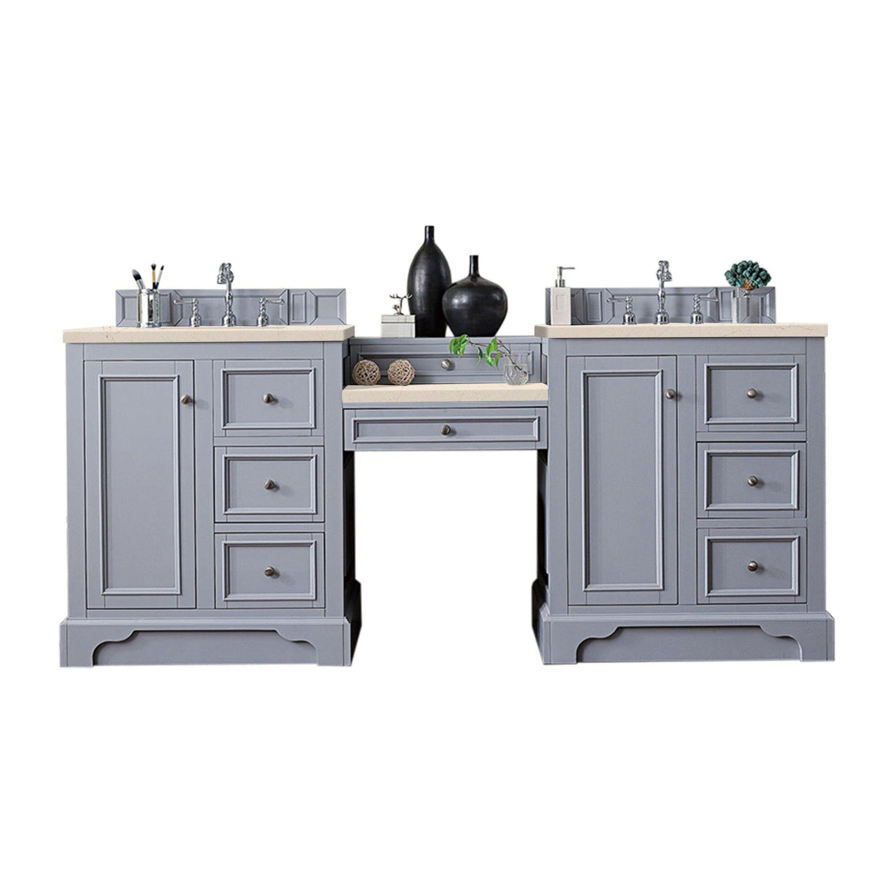 James Martin De Soto 82" Double Vanity Set Vanity James Martin Silver Gray w/ 3 CM Eternal Marfil Quartz Top 