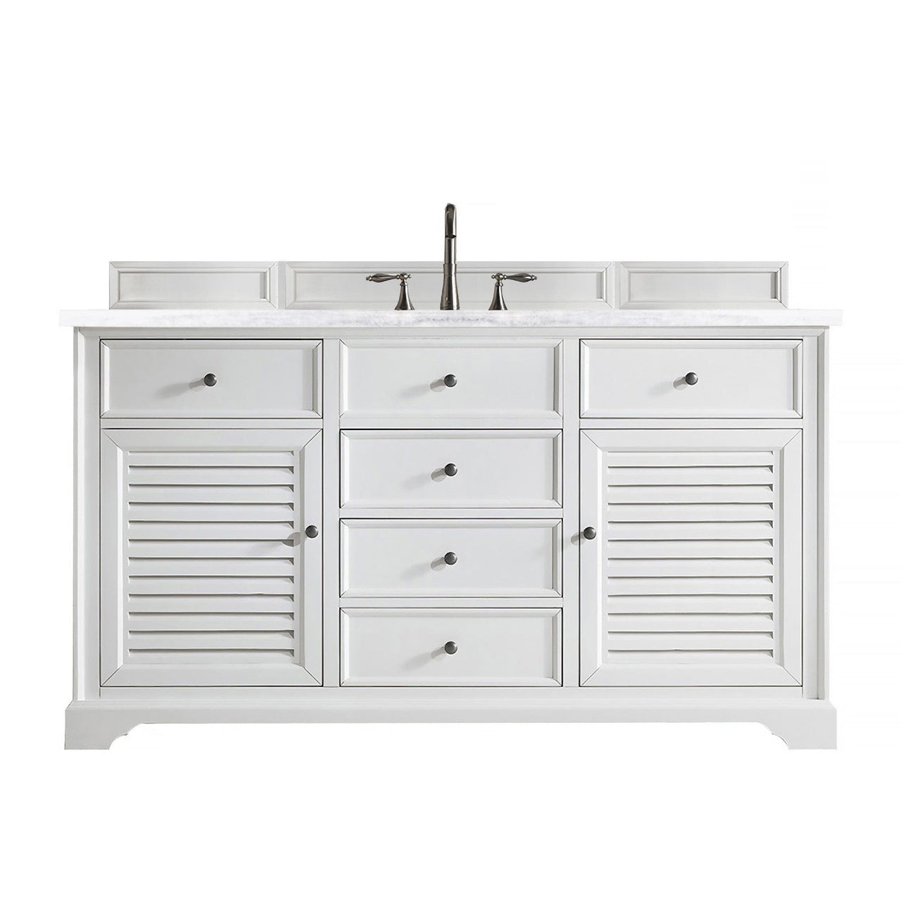 James Martin Savannah 60" Single Vanity Vanity James Martin Bright White w/ 3 CM Arctic Fall Solid Surface Top 