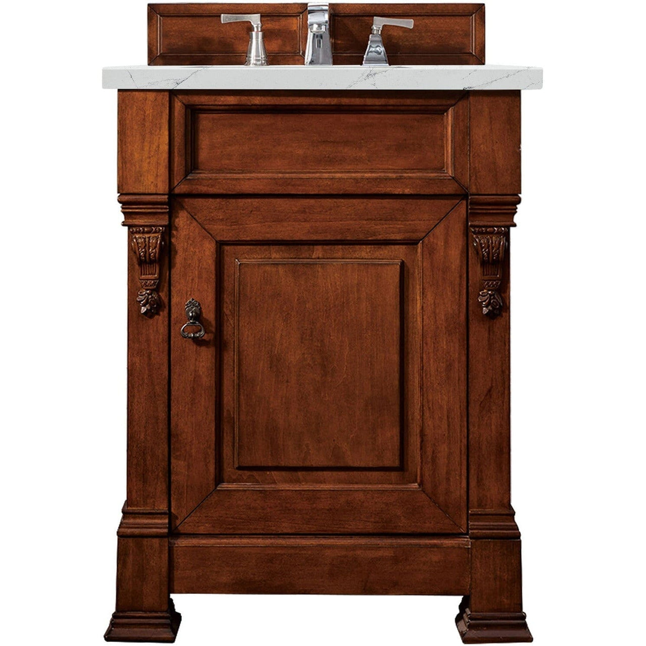 James Martin Brookfield 26" Single Vanity Vanities James Martin Warm Cherry w/ 3 CM Ethereal Noctis Quartz Top 