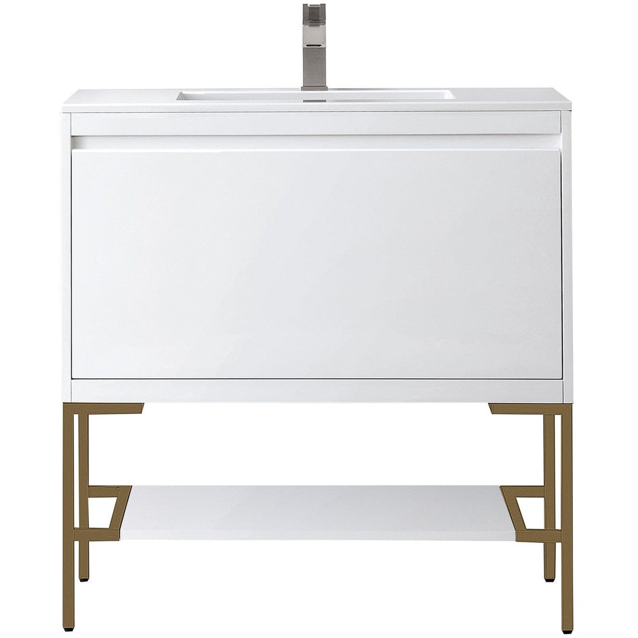 James Martin Milan 35.4" Single Vanity Vanity James Martin Glossy White - Radiant Gold w/Glossy White Composite Top 