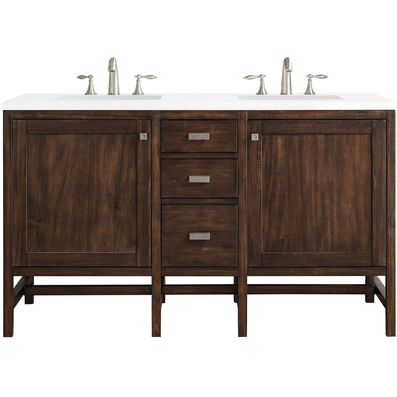 James Martin Addison 60" Double Vanity Vanity James Martin Mid Century Acacia w/ 3 CM Classic White Quartz Top 