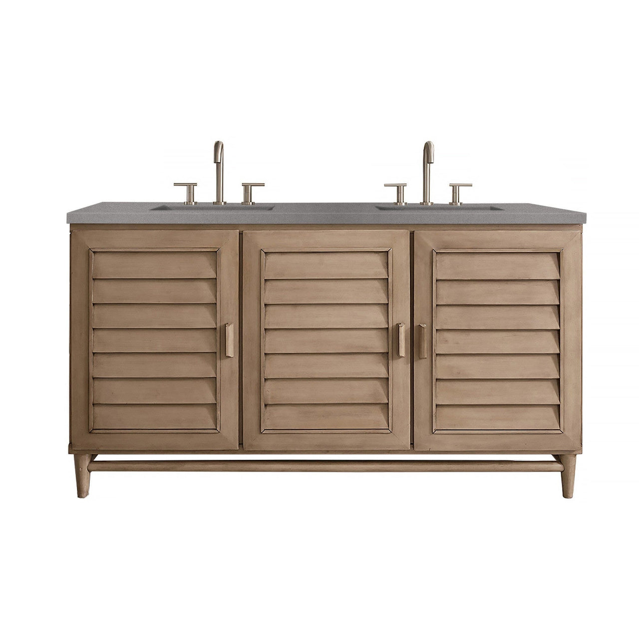 James Martin Portland 60" Double Vanity Vanity James Martin Whitewashed Walnut w/ 3 CM Grey Expo Quartz Top 