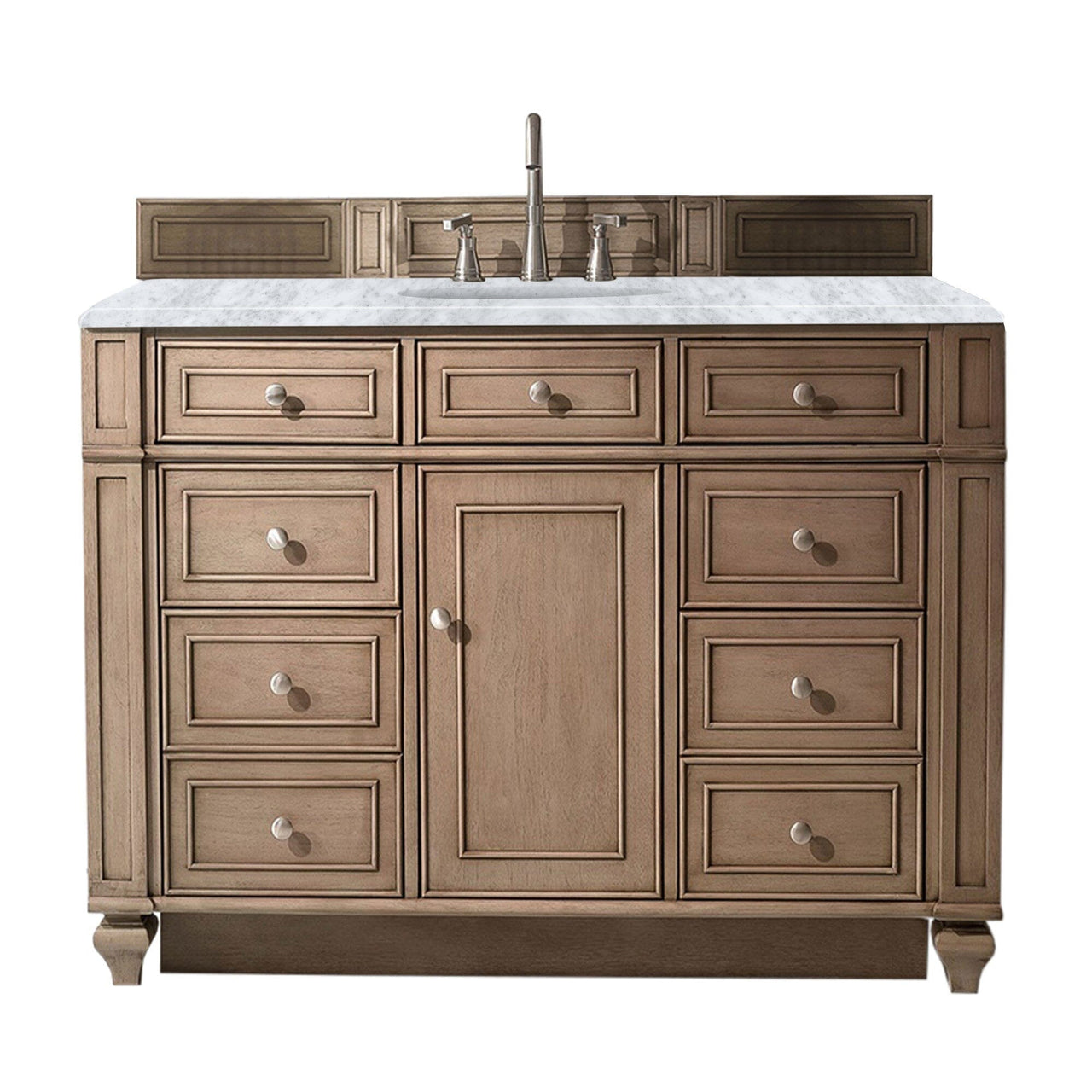 James Martin Bristol 48" Single Vanity Vanity James Martin Whitewashed Walnut w/ 3 CM Carrara Marble Top 
