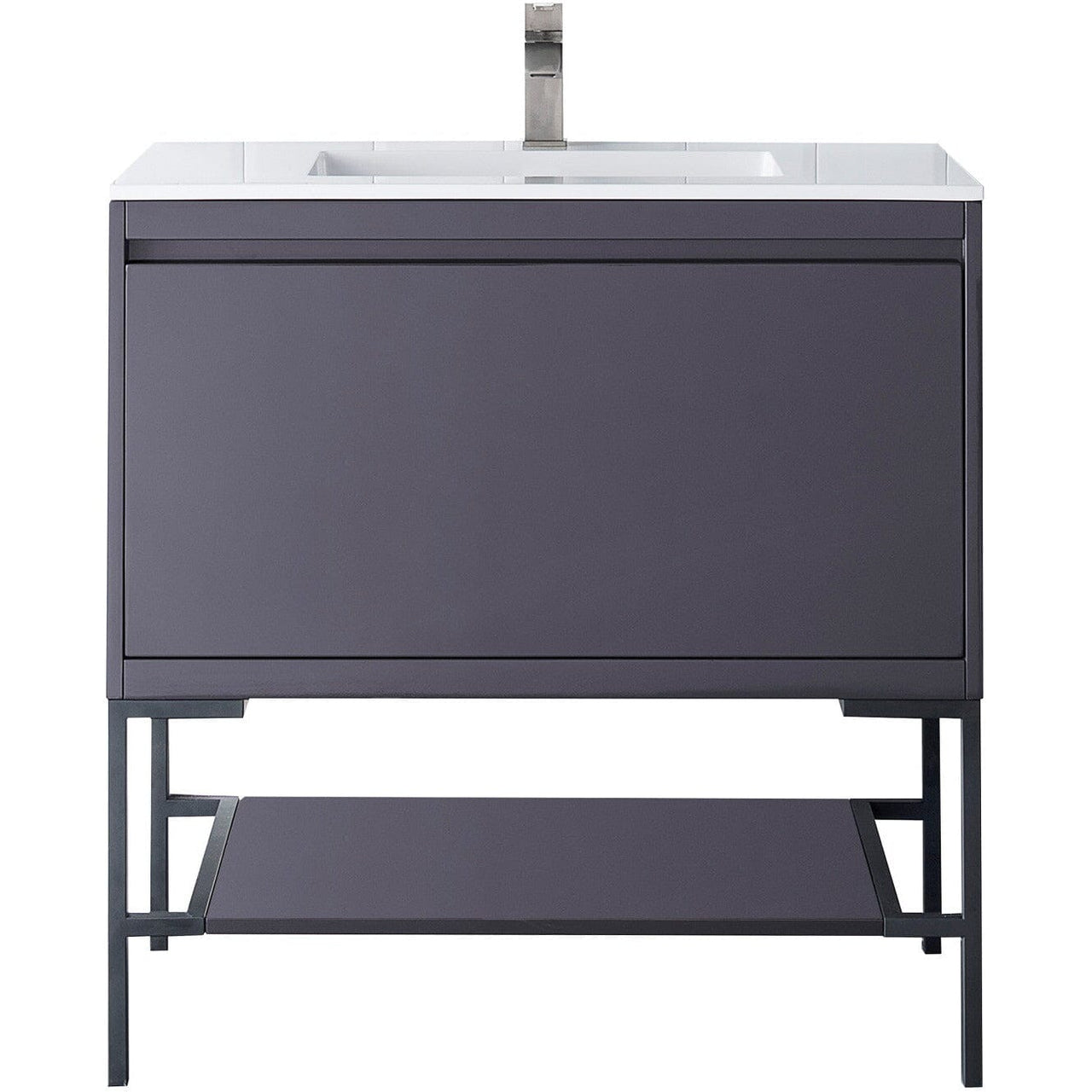 James Martin Milan 35.4" Single Vanity Vanity James Martin Modern Grey - Matte Black w/Glossy White Composite Top 